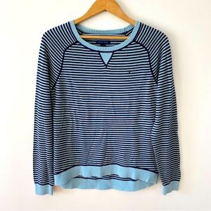Tommy Hilfiger blue striped crew pima cotton sweater size medium
